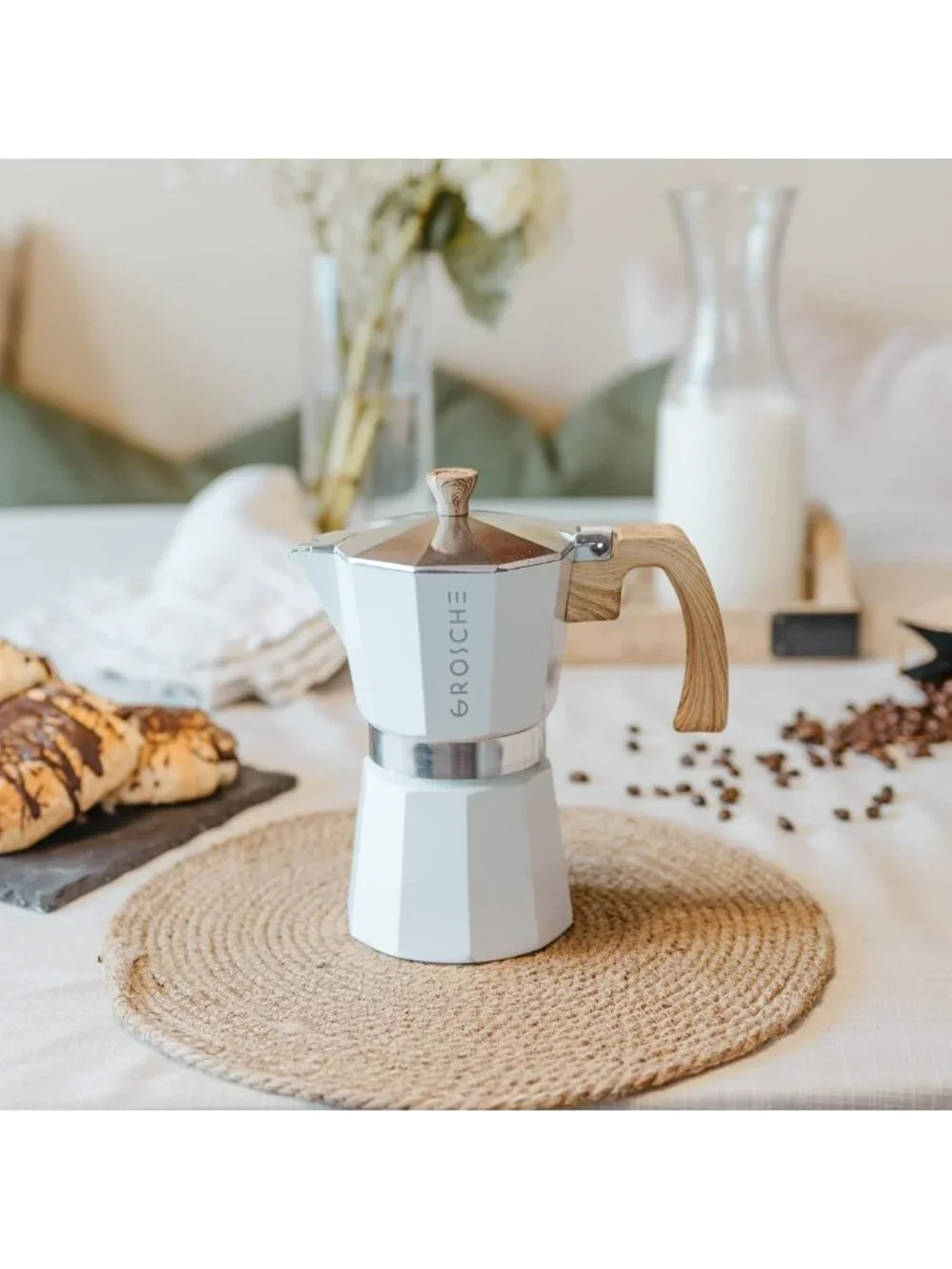 Stovetop Espresso Maker - 3 Cup Moka Pot, White Coffee Brewer for Home Barista